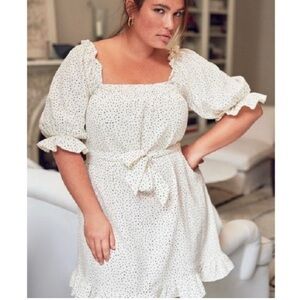 Eloquii Short Puff Sleeve Polkadot Belted Mini Dress 22 24 plus new with tags